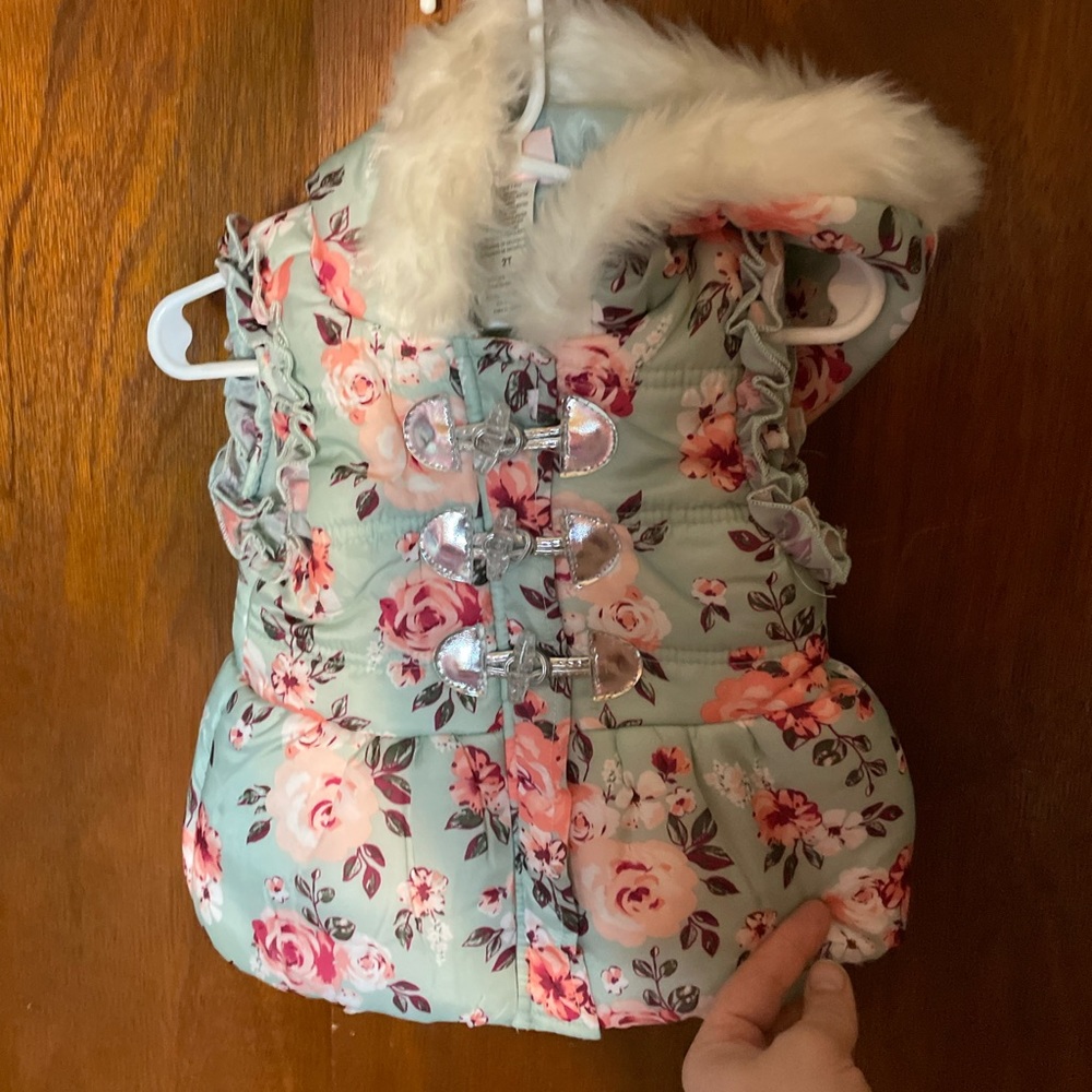 Little Me Puffer Vest w/ fur lined hood 2T